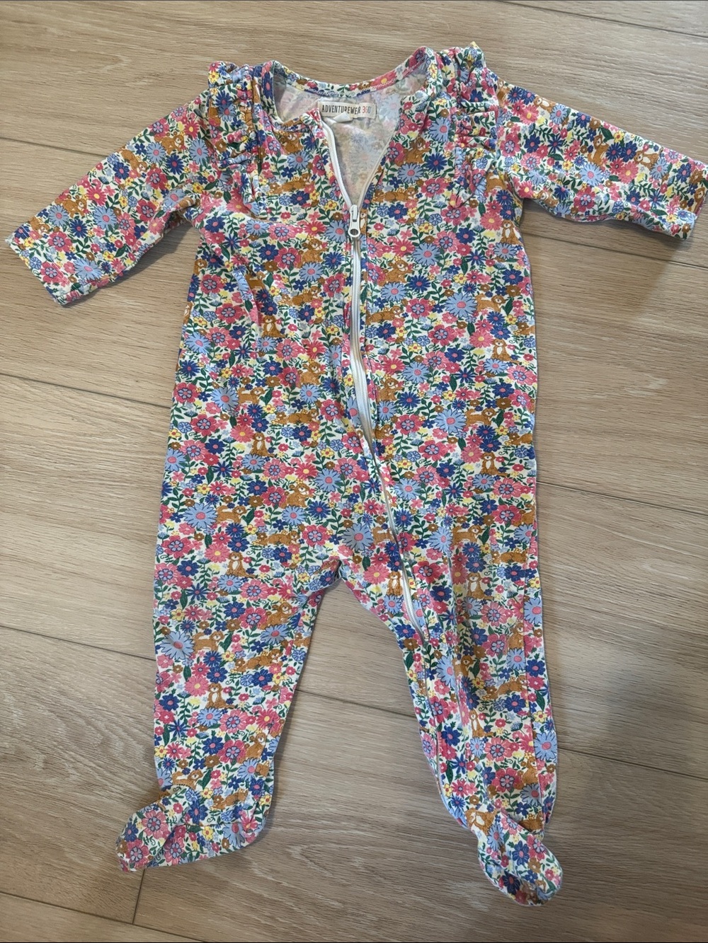 Floral Footed One-Piece Zipper Pajamas in Multicolor - Baby